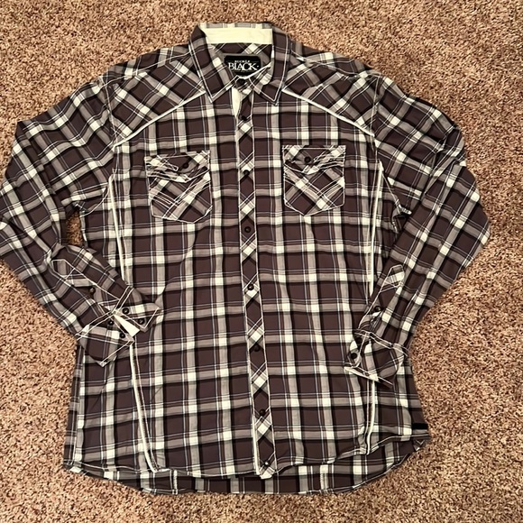 Buckle Shirts Mens Buckle Black Brand Plaid 2xl Shirt Shades Of Grayskinny Royal Blue